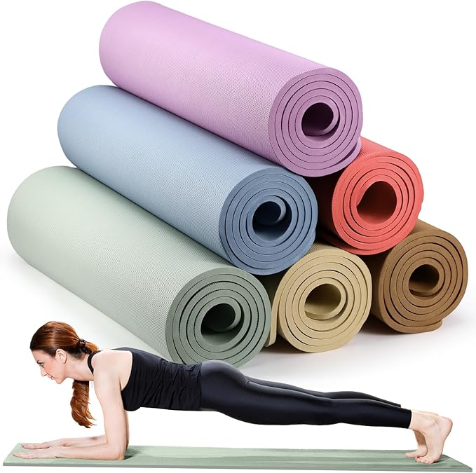 Timgle 6 Pcs 10mm Thick Yoga Mat Bulk 68 x 24 Inches Anti-slip Tear-resistant Exercise Mat Adult Gym Mats for Fitness, Stretching, Workout and Studio, Outdoor Yoga, Pilates