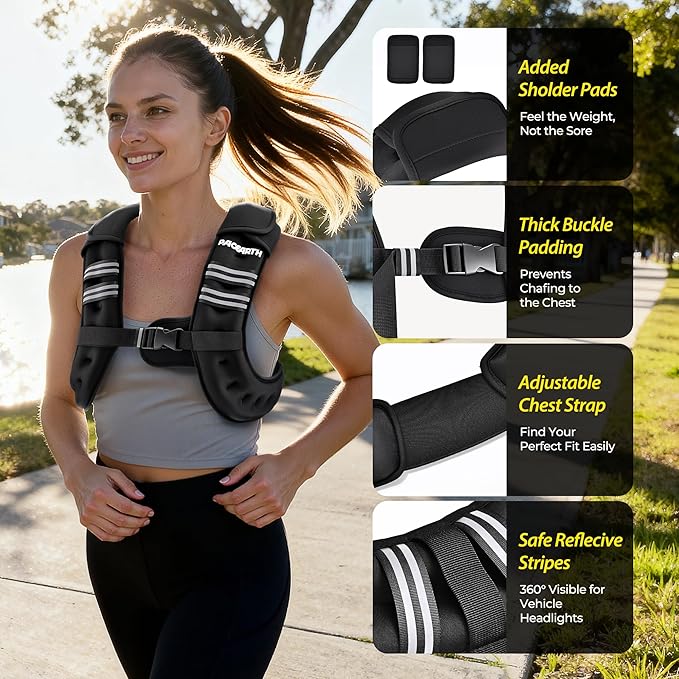 PACEARTH Weighted Vest,6lb/8lb/10lb/12lb/16lb/20lb/25lb/30lb Weight Vest with Reflective Stripe, Body Weight Vests for Women, Men, Weight Loss Workout, Strength Training, Running, Walking, Jogging