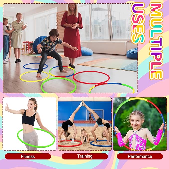 Sratte 12 Pcs Toy Hoop for Kid Detachable Adjustable Toy Hoop Colored Hoop Exercise Ring Plastic Circle for Kid Teen Gymnastics Dog Agility Equipment, Require Self Assembly(Classic Color, 24 Inch)