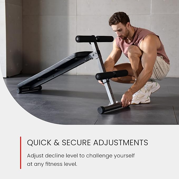 Finer Form Gym-Quality Adjustable Sit Up Ab Bench & Decline Weight Bench for Home Gym Strength Training.