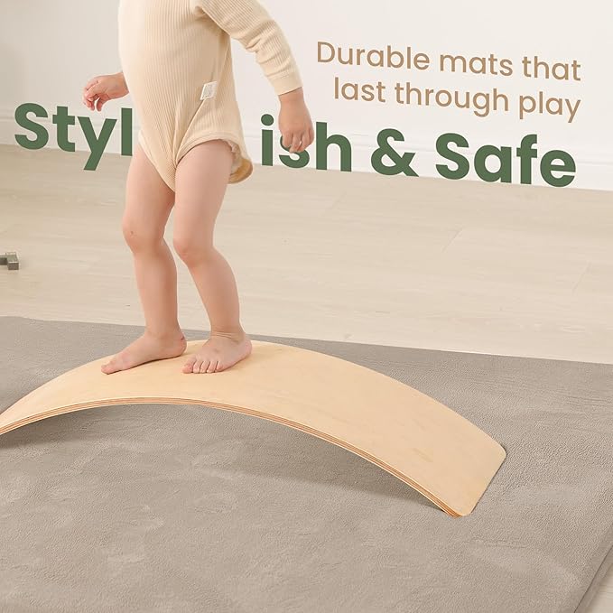 Baby Play Mat for Floor,Extra Large 59"×71" Playpen Mat for Tummy Time,Thicker Padded Elasti Foam Activity Mats,Water Repellent Ultra Soft Velvet,Non-Slip Backing Safe(Beige)
