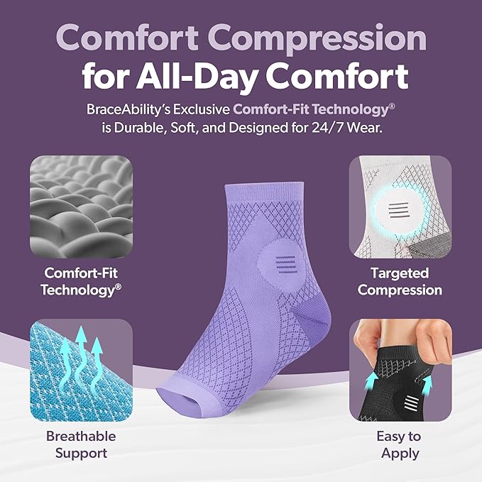 BraceAbility Neuropathy Socks (Pair) - Peripheral Neuritis Compression Diabetic Toeless Foot Sleeves for Nerve Damage Pain in Feet, Ankle Gout, Plantar Fasciitis Relief Brace for Men and Women (M - Light Blue)