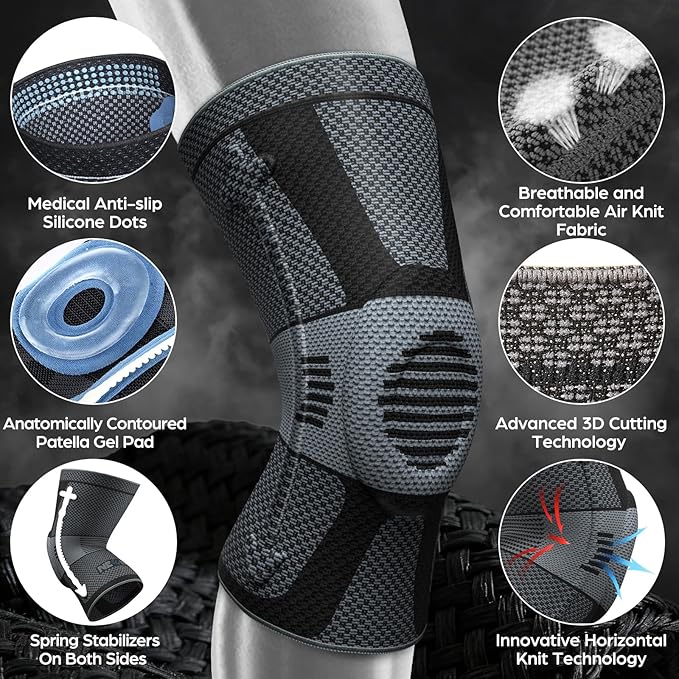 NEENCA Professional Knee Brace for Pain Relief, Medical Knee Compression Sleeve, Knee Support with Horizontal Knit Tech for Meniscus Tear, ACL, Arthritis, Joint Pain, Runner, Workout
