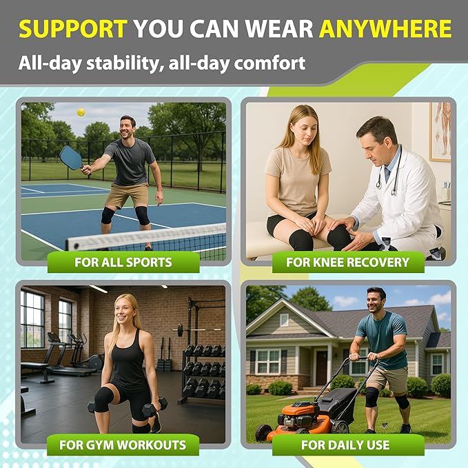 Knee Brace for Meniscus Tear 2 Pack, Knee Compression Sleeve for Men and Women, Knee Support for Arthritis, Swelling, Inflammation, ACL, Pain Relief, Running, Workout, Sports and Recovery Jet Black L