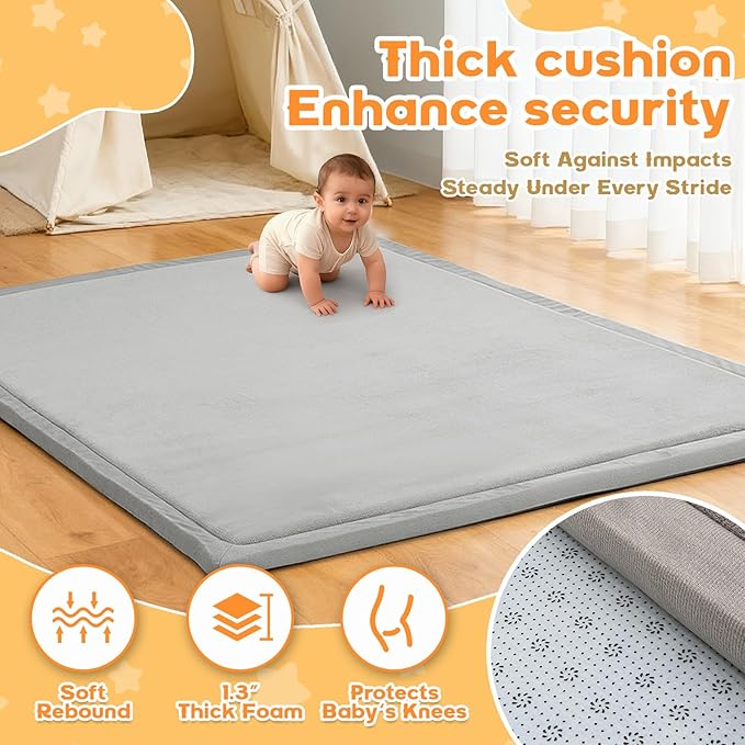 RONGFA Baby Play Mat for Floor,1.3" Thick Elasti-Foam Playpen Mat for Tummy Time, Easy Care with Non-Slip Cushioned for Infant,Kids and Toddler Crawling