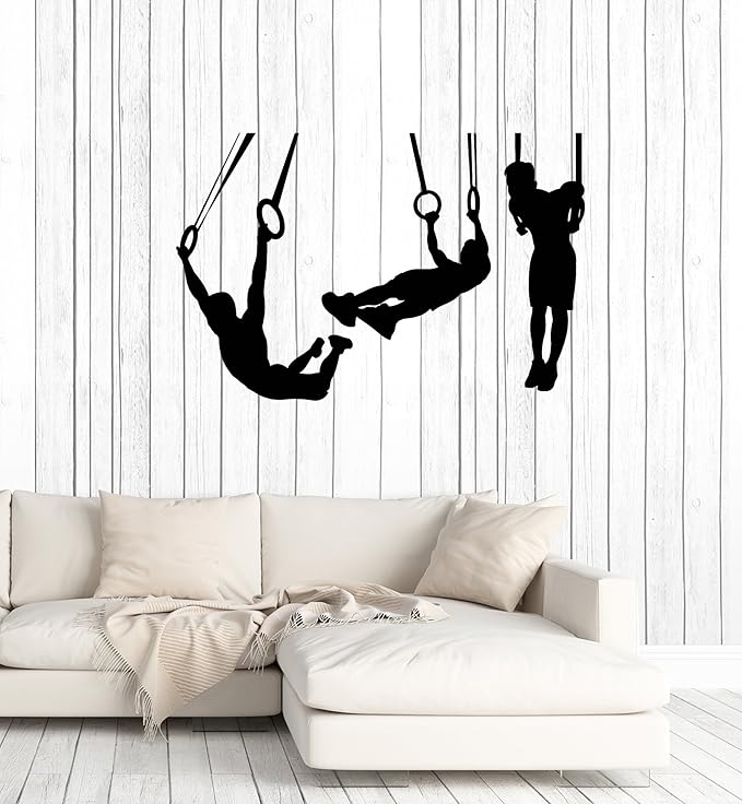 Large Vinyl Wall Decal Silhouette Gymnasts Gymnastics Rings Sports Decor Art Stickers Mural (ig5391)