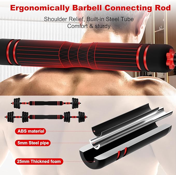 Adjustable Dumbbell Set, 10/20/30/45/70/90lbs Free Weight Set with Connector, 5 in1 Dumbbells Set Used as Barbell, Kettlebells, Push up Stand,Weight Plate, Fitness Exercises for Home Gym Suitable Men/Women