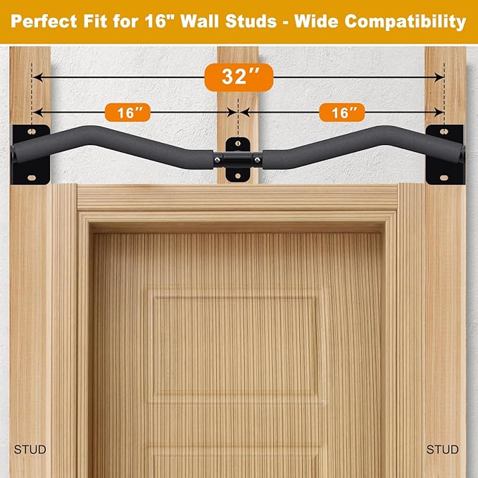 Kipika Wall Mounted Pull Up Bar - Heavy Duty 450 LB Capacity Doorway Chin Up Bar for Home Gym, Sturdy Steel Construction with Resistance Band Hooks | Hanging Exercise Bar for Full Body Workout
