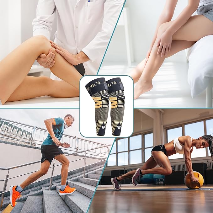 Dr.Welland Leg Sleeves (PAIR) Copper Infused for Arthritis,Meniscus Tear, ACL, MCL, Joint Pain Relief - Thigh & Calf Support