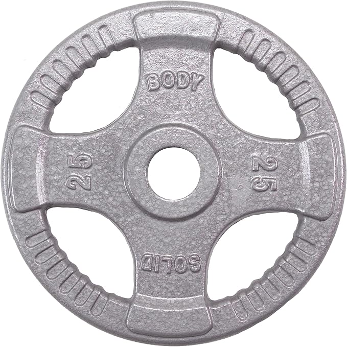 Body Solid Olympic Quad Grip Weight Plate - Cast Iron Barbell Workout Plates, Suitable for Strength Training, Weightlifting, Crossfit Weights for Home & Commercial Gym