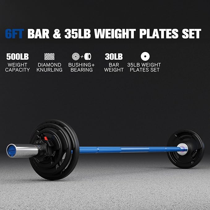 RitFit Barbell Weight Set - 4/6FT Olympic Barbell with Weight Plates (55-115LB Total) - Weightlifting Equipment for Squats, Curls, Deadlifts, Presses, Hip Thrusts