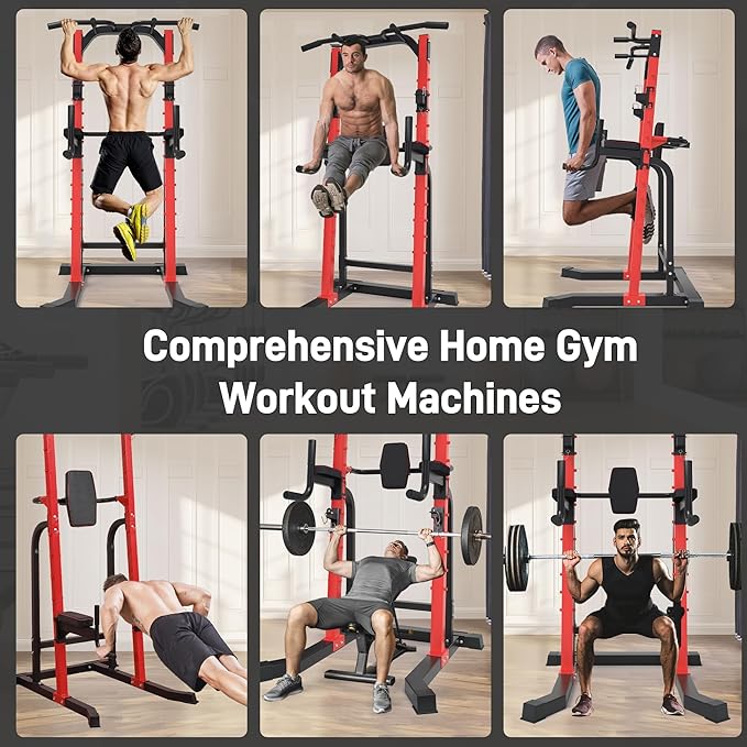 Outdoor Basic Power Tower, Pull Up Bar and Dip Station for Home Gym, 1500LBS Weight Capacity, Adjustable Height, Heavy Duty Steel Frame for Calisthenics, Strength Training Fitness Equipment