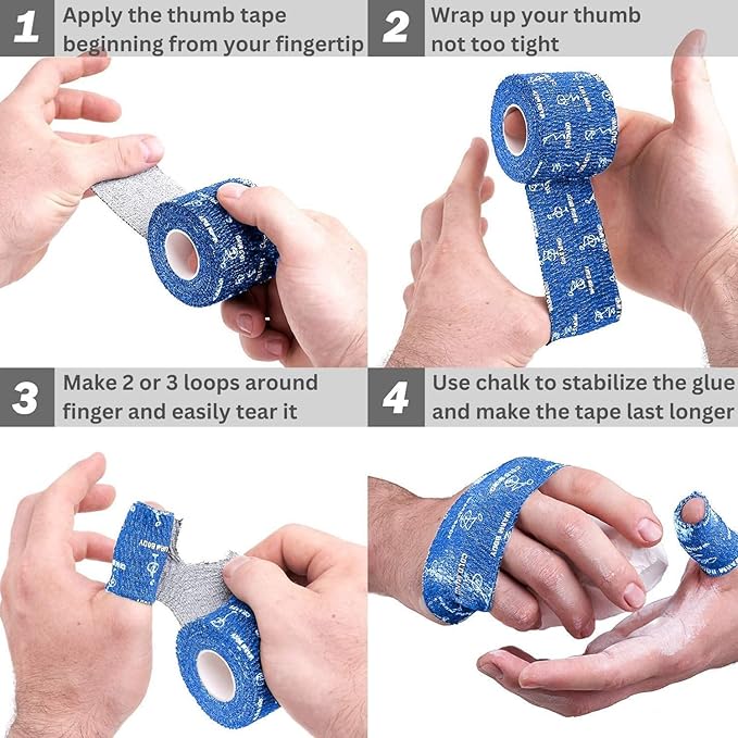 WARM BODY COLD MIND 1.85" Weightlifting Thumb Tape - Hook Grip Tape for Powerlifting, Cross Training, Gym Tape, Workout, Weight Lifting Tape, Athletic Finger Wrap (Blue 3 Rolls)