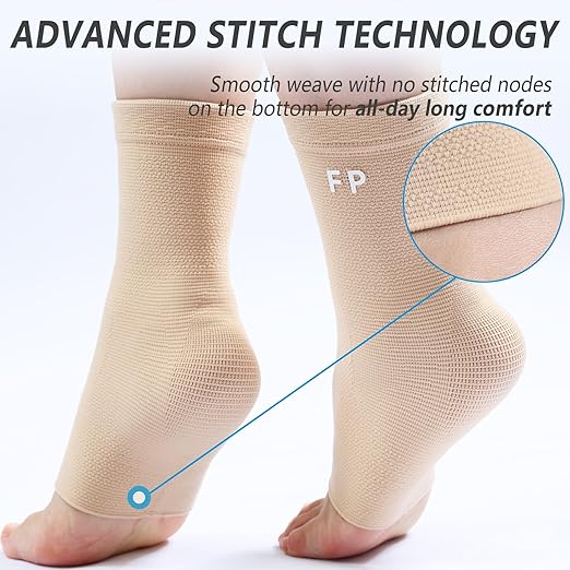Copper Ankle Brace for Women Men 2 Pack Ankle Compression Sleeve Support for Sprained Ankle, Plantar Fasciitis Relief & Achilles Tendonitis Brace, Sports, Running, Nude, M