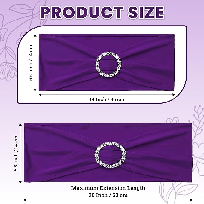 VDS - Purple | Spandex Chair Sashes Bows | 125 PCS | Stretch Elastic Banquet Universal Folding Chair Band Tie with Silver Buckle Slider for Wedding Party Conference Celebration Event Decoration