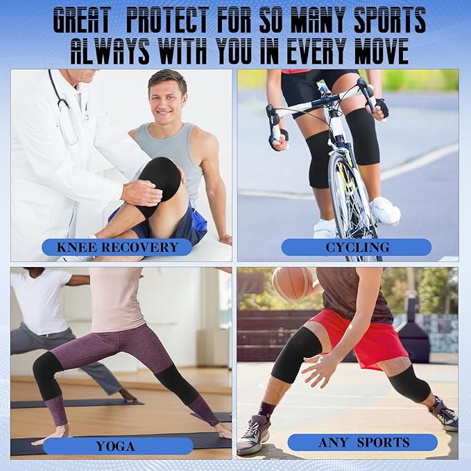 Geyoga 4 Pairs Knee Warmers for Women Men Breathable Leg Warmers Knee Brace Pad Leg Compression Sleeve for Cycling Running Sports(Black,Large)