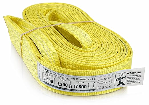 DD Sling 3 Inch x 25 Foot Nylon Lifting Sling – USA Made, 8,900 lb Vertical, 7,200 lb Choker, 17,800 lb Basket – 2-Ply Heavy Duty 900 Webbing, Type 4 Twisted Eye & Eye Rigging Sling