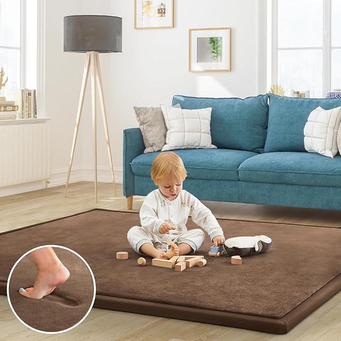 Baby Play Mat for Floor Nursery Rug Muscle Mat Area Rug Playroom Rug 59"x59" Playpen Mat Memory Foam 1.3" Thick Crawling Mat for Babies,Toddlers, Infants, Kids,Chestnut