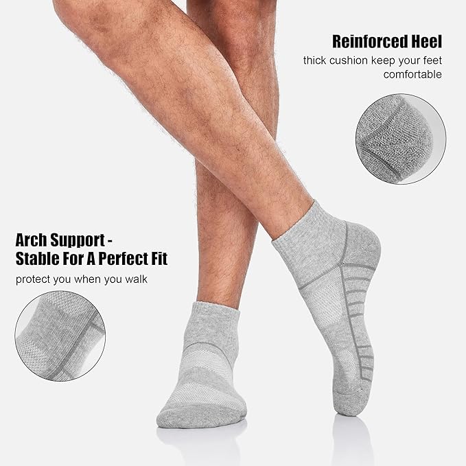 Lapulas Athletic Quarter Socks for Men Women, Cotton Mesh, Cushioned Arch Support, Non-Slip Running Ankle Design, 6 Pack