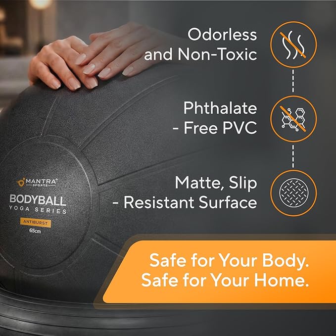 MANTRA SPORTS Yoga Exercise Ball Chair for Office Desk with Base, Ideal for Pregnancy, Birthing, Stability Exercises & Fitness. Swiss Stability Birth Ball for Labor, Gym & Workouts.