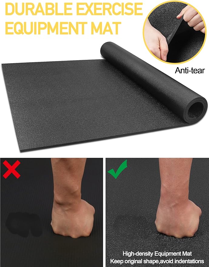Treadmill Mat,60" x 30",6mm Thickness Exercise Equipment Mat for Carpet Hardwood Floors, Compatible with Walking Pad,Spin Bike,Elliptical Trainer,Rowing Machine