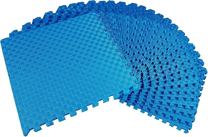 BalanceFrom Puzzle Exercise Mat 1' Thick, EVA Interlocking Foam Floor Tiles for Home Gym, Mat for Home Workout Equipment, Floor Padding for Kids, Blue, 24 in x 24 in x 1 in, 72 Sq Ft - 18 Tiles