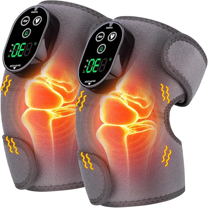 Cordless Heated Knee Massager with Vibration, Heated Knee Brace Wrap Shoulder Elbow 3 in 1 Heating Pad, Rechargeable Heating Warmers Wrap, Gifts for Women Men 2PCS