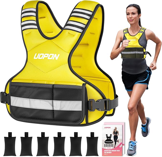 Adjustable Weighted Vest Women Men, 6-12 Lb/10-19 Lb/20-32 Lb Rucking Vest with 6 Ironsand Weights, Great Vest with Plus Pockets & Reflective Strips for Running, Walking, Workout and Strength Training