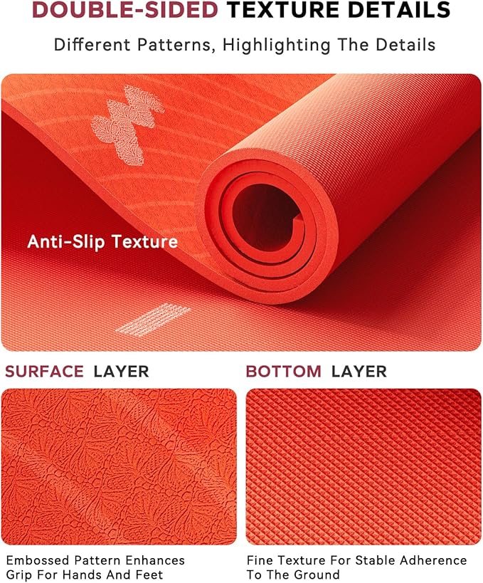 HAPBEAR Large Yoga Mat - 72"x36" Extra Wide Exercise Mat - 1/4" Thick Dual Color PVC | Anti-Slip Surface & High Cushioning - Ideal for Yoga, Pilates & Home Workouts - Bonus Mesh Bag