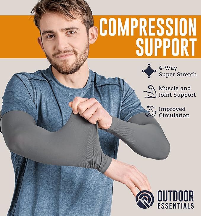 OutdoorEssentials UV Sun Protection Arm Sleeves - Compression Arm Sleeve, UV Arm Sleeves Men, Women - Golf Cooling Sleeves