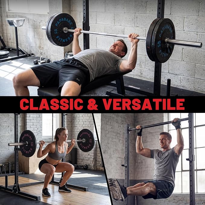 papababe Squat Rack with Pull Up Bar for Home Gym, Adjustable Power Cage with J-Hooks, 800LB Capacity Multi-Functional Bench Press Power Rack for 6FT, 7FT Barbell, Weight Lifting Rack