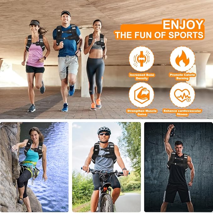 Weighted Vest for Men Women (20lb 16lb 12lb 8lb), Reflective Weighted Vest for Walking, Running, Workout & Fitness, Strength Training, Adjustable Buckles with Detachable Bag