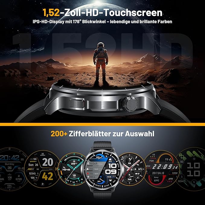 Smart Watch for Men, 1.52" HD Fitness Tracker with Blood Pressure SpO2 Heart Rate Sleep Monitor, 110 Sports Modes, 1000mAh Battery Watches for Men Compatible with Android iPhone