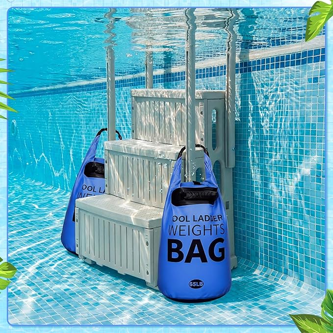 Soulchen 2 Pack 30L/65LB Heavy Duty Pool Ladder Weights, 500D PVC Waterproof Foldable Sandbags for Above Ground Pool Step Sand Bags, Fillable Stair Weight Anchor Bag (Royal Blue)