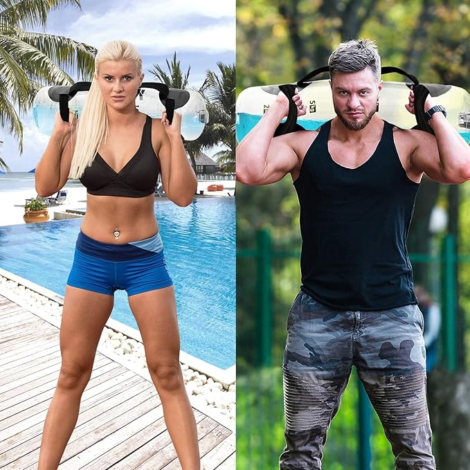 Yes4All Large Aqua Bags for Workout 35/45/80lbs - Ultimate Core Water Weights Aqua Bag - Portable Stability Fitness - Perfect Agility, Durability for Indoors and Outdoors - Clear & Dark Blue