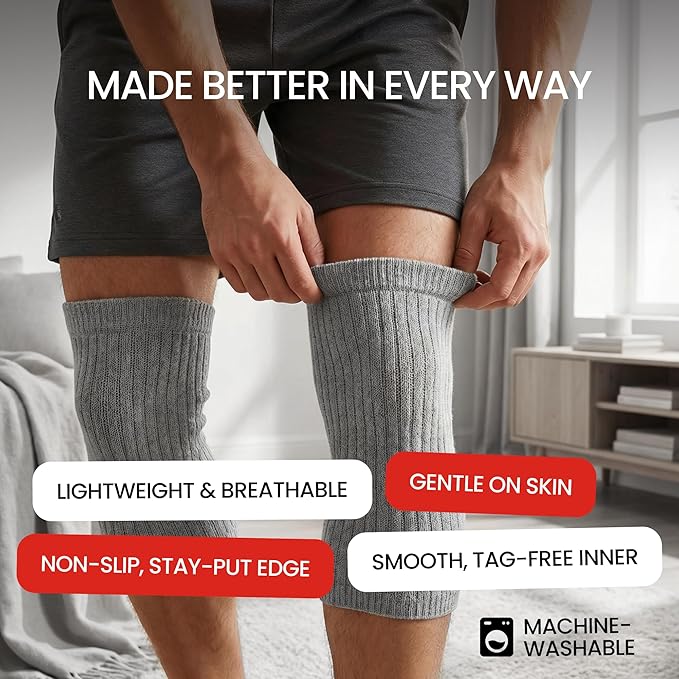 SENIOR ICARE Elastic Cotton Knee Warmers, Knee Sleeves for Men and Women - Circulation Support and Joint Pain Relief, Arthritis Aid, One Pair, Made in Japan