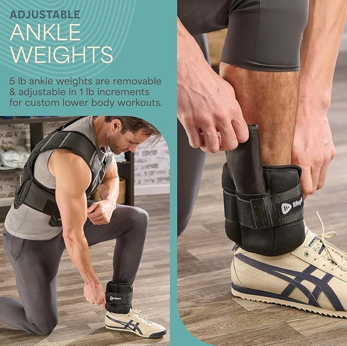 Lifepro Adjustable Weighted Vest for Women & Men - Flexvest 15 or 20 lb Workout Vest – Reflective Fitness Weight Vest with Phone Pocket for Running, Cardio, Strength Training