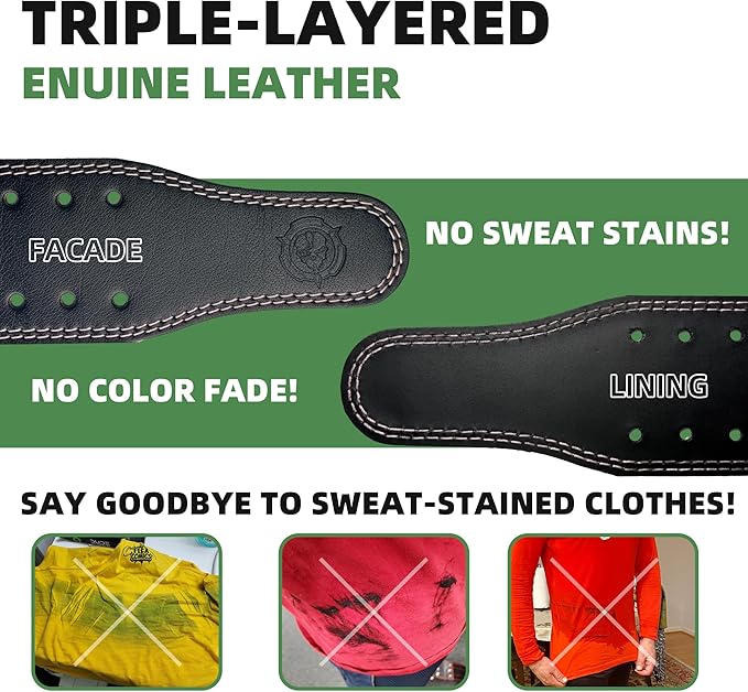 Weight lifting Belt (6mm Thick) - Genuine leather, offering back support. Double-pronged buckle, ideal for weightlifting, powerlifting, squats and deadlifts