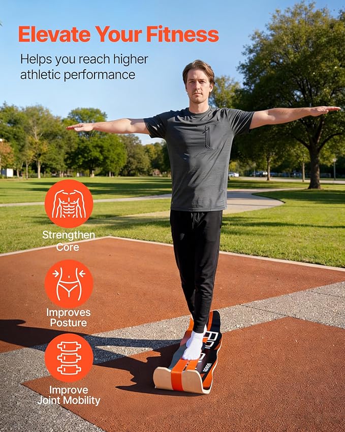 VEVOR Balance Board, Wobble Board Trainer for Adults, Premium Wooden Curved Balance Training Equipment, Compact & Lightweight for Core Workouts, Standing Desk Exercise, Home Gym, Yoga & More, Orange