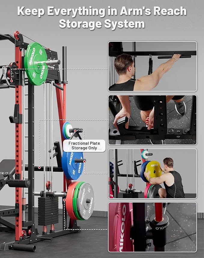 Mikolo M4 2.0 Smith Machine, 2200lbs Squat Rack with LAT-Pull Down System & Cable Crossover Machine, Training Equipment with Leg Hold-Down Attachment
