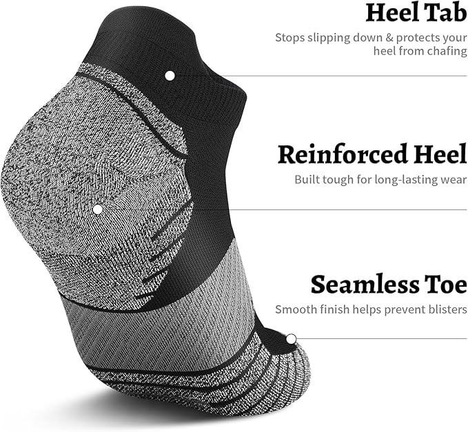 PAPLUS Compression Running Socks Women (6 Pairs), Ankle Athletic Socks Low Cut with Arch Support
