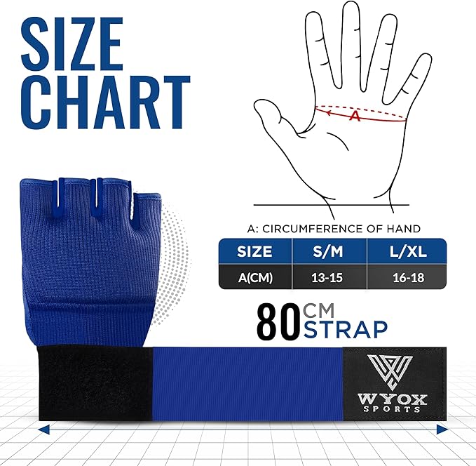 WYOX Gel Boxing Hand Wraps Inner Gloves for Men & Women – 80cm Quick Wrist Strap, Padded Knuckle Support, Fingerless MMA Muay Thai Kickboxing Wraps for Training, Punching & Martial Arts