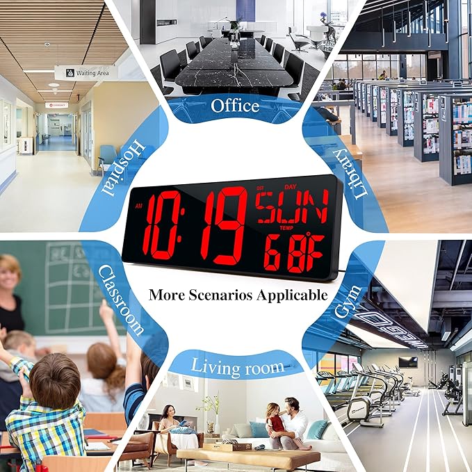 CYMHCHL 17.2" Large Digital Wall Clock Bluetooth Auto Time Sync Digital Clock Large Display Auto-Dimming/DST Led Wall Clock with Date Week Big Timer for Living Room Classroom Garage Gym Decor