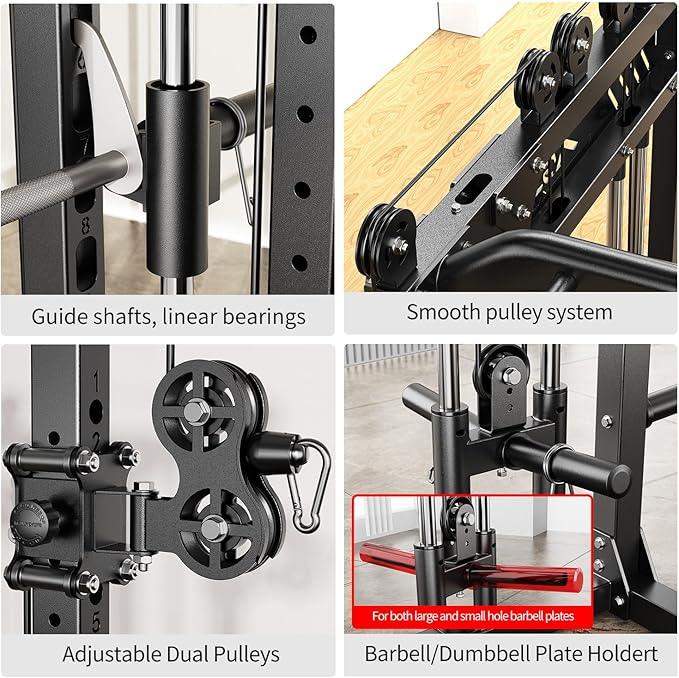 Multi-Purpose Squat Rack,Smith Machine Weight Rack Set with Cable Crossover System, Home Gym Power Racks, Power Racks and Packages
