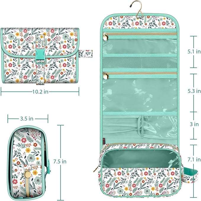 Fintie Portable Toiletry Cosmetic Travel Bag, Large Water Resistant Hanging Makeup Organizer Storage Pouch Case for Women Girls, Spring