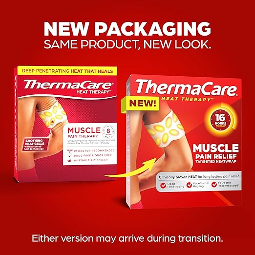 ThermaCare Portable Muscle Therapy Heating Pads - Multi-Purpose Adhesive HeatWraps for Back, Neck, Joint, & Menstrual Pain Relief - Drug-Free, Discreet, Long-Lasting Heat Therapy - Pack of 8