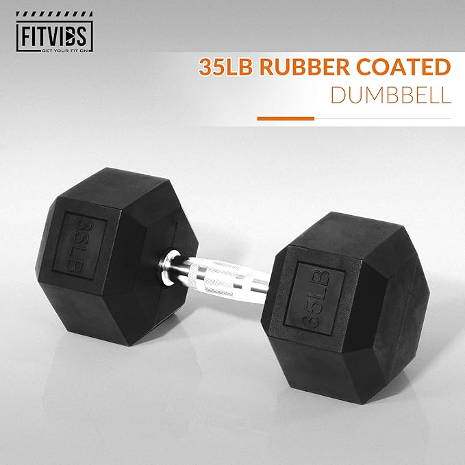 Fitvids Hex Dumbbells Rubber Coated Hand Weights for Exercises and Fitness, 10-50LB Option