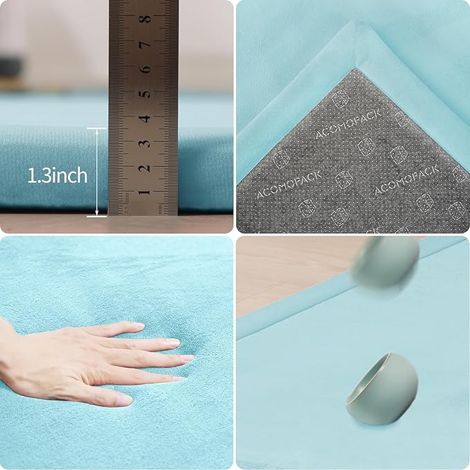 ACOMOPACK Baby Play Mat for Floor 1.3" Thick Memory Foam Play Mat 59"×71" Tummy Time Crawling with Non-slip Bottom for Living Room,Nursery,Soft Velvet Playpen Mats for Kids,Infants（Light Blue）