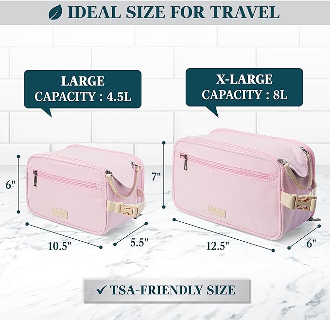 PAVILIA Toiletry Bag for Women, Canvas Dopp Kit, Travel Essentials Organizer, Water-Resistant Shaving, Grooming Kit, Large Hanging Bathroom Accessories Cosmetic Bag, Pink