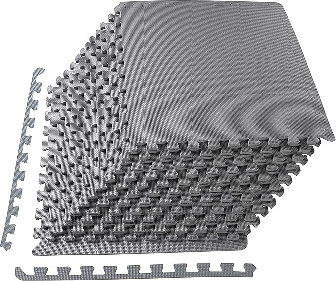 BalanceFrom Puzzle Exercise Mat 1/2' Thick, EVA Interlocking Foam Floor Tiles for Home Gym, Mat for Home Workout Equipment, Floor Padding for Kids, Gray, 24 in x 24 in x 1/2 in, 48 Sq Ft - 12 Tiles